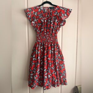 Kate Spade Cotton Red Butterfly Womens Dress szSmall